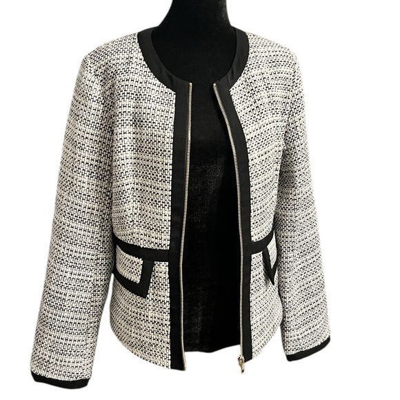 Dolce Cabo Tweed Blazer Jacket Black White M - Picture 4 of 8
